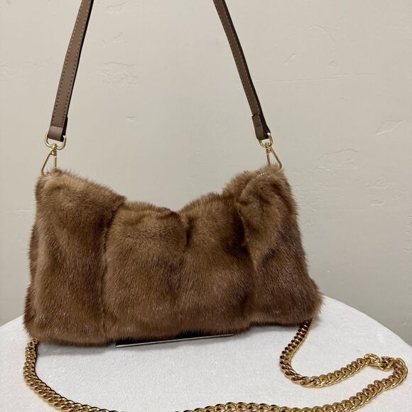 Natural Mink Fur Soft Slouchy Bag/Shoulder Bag/Crossbody & Fur Flower Bag Charm - Picture 10 of 16